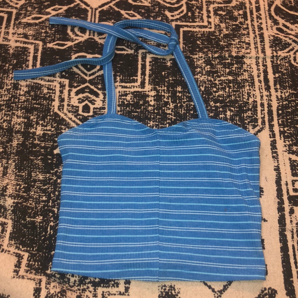 Pacsun Blue Striped Cropped Halter Top